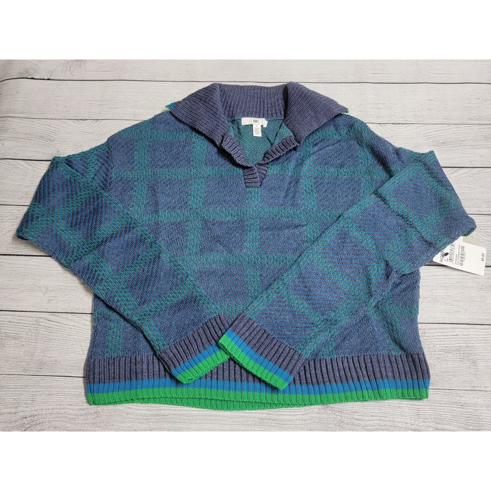 BP. Relaxed Polo Sweater Blue Green Multi Print Women's Size Small